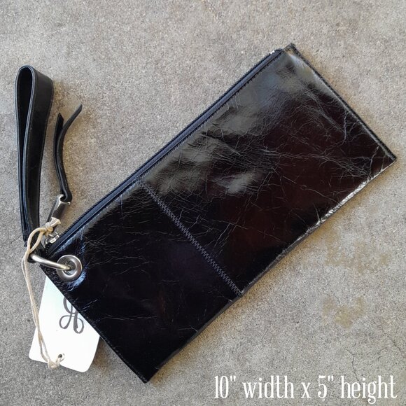 SOLD🔴🔴🔴🔴🔴HOBO Black Leather Minimalist Classic Wristlet Clutch Purse Wallet - Picture 2 of 5
